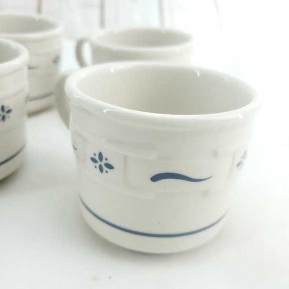 Longaberger White Pottery Woven Traditional Blue Votive Tea Mugs Set Of 4 - Picture 3 of 12